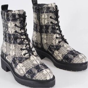 NEW / Tory Burch Tweed Miller Lace-up Combat Sz 9 Boots Shoes